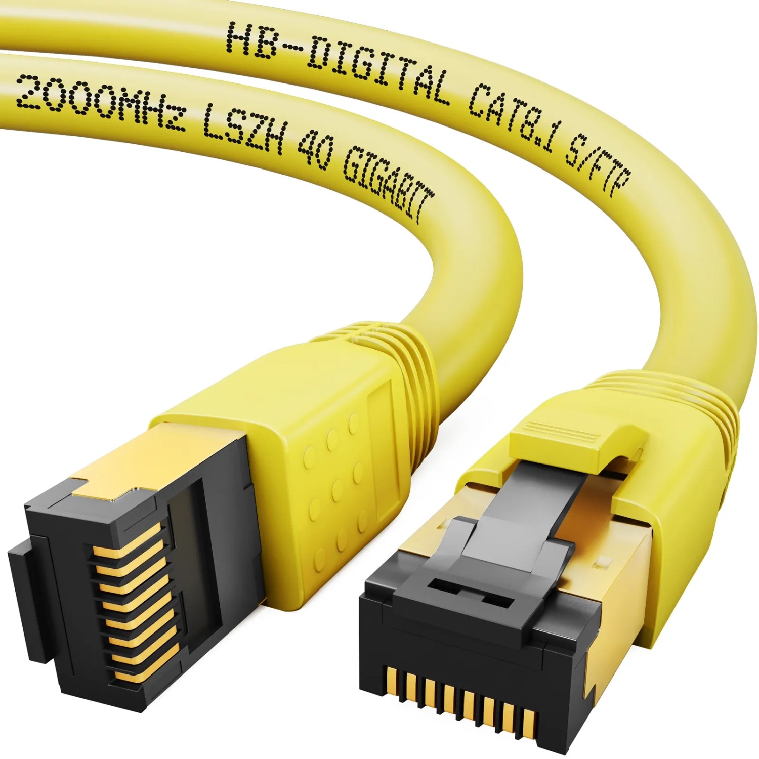hb-digital 1m Patchkabel CAT 8.1 GHMT Zertifiziertes LAN Kabel RJ45 S/FTP PimF LSZH Gelb