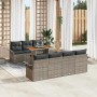 Graues 8-tlg. vidaXL Garten-Sofa-Set aus Poly Rattan mit Stauraum und Tisch.