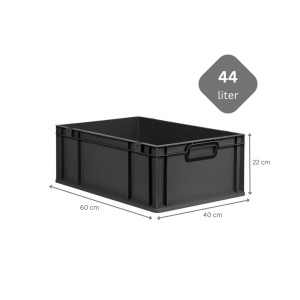 Schwarze PROREGAL Eurobox Nextgen, 44 Liter, mit Auflagedeckel. Aufbewahrungsbox für Lager und Transport.