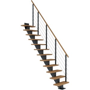 Dolle Mittelholmtreppe Frankfurt, Eiche/Anthrazit, mit Geländer. Innentreppe für Geschosshöhe bis 301 cm.