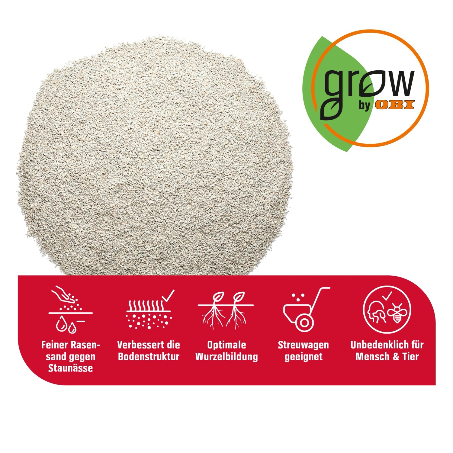 GROW by OBI Rasensand, 15 kg, zur Bodenverbesserung und Rasenbelüftung. Ideal für einen gesunden Rasen.