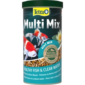 Tetra Pond Multi Mix Fischfutter 1l für Teichfische: Flocken, Sticks, Wafer und Gammaruskrebse.