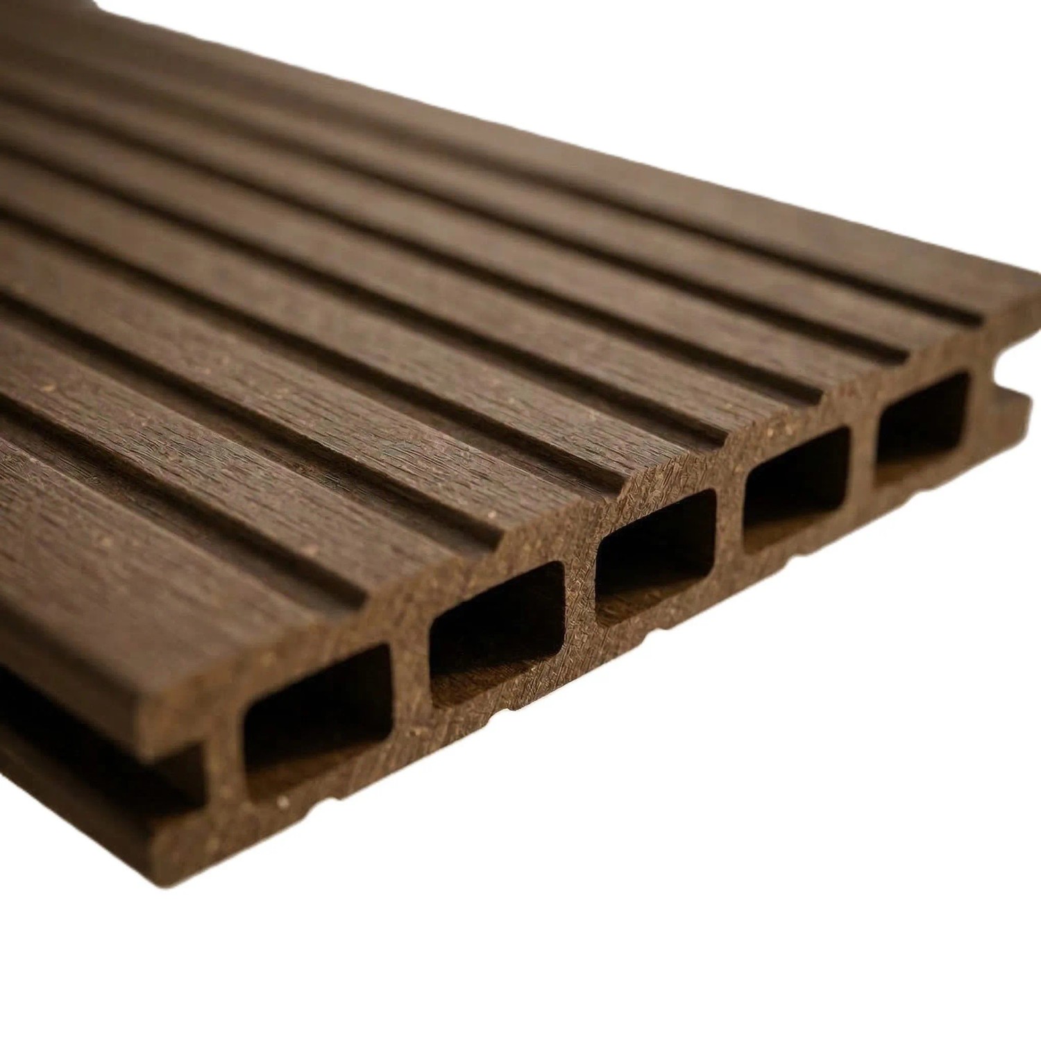Woodstore24 WPC Terrassendiele 240 x 14,5 x 2 cm Hohlkammer Geriffelt Komplettset mit Clipsystem Braun 26 m²