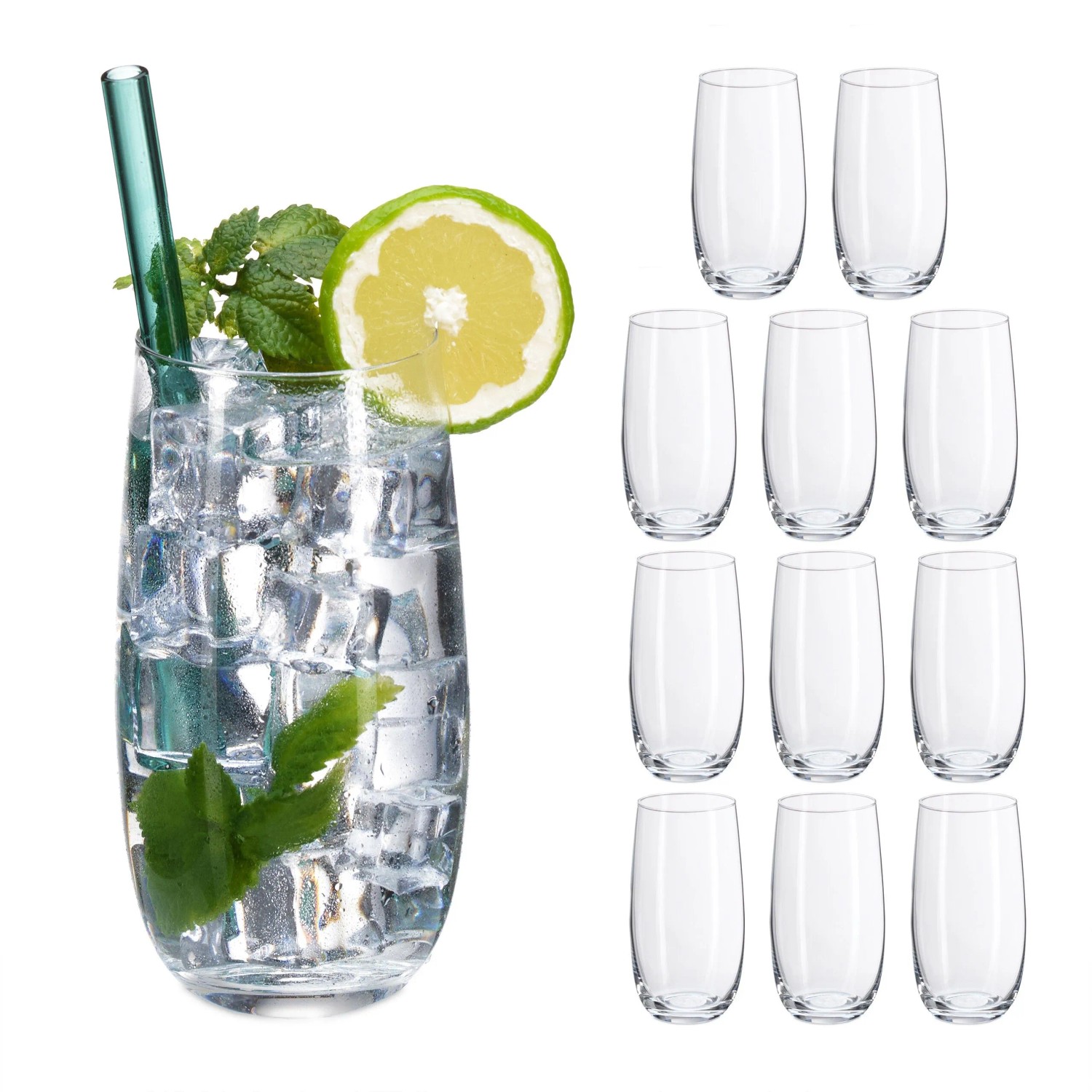 Relaxdays Trinkgläser 12er Set Kristallglas Transparent Spülmaschinengeeignet 14 cm x 7 cm