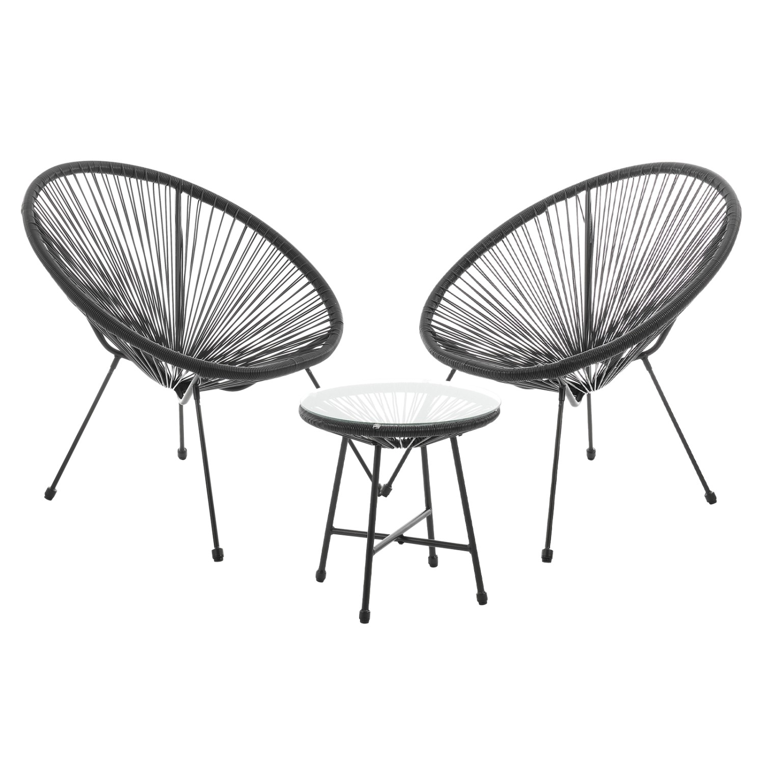 Svita Bali Balkon Möbel Set Lounge Garnitur Relax Egg-Chair Flecht-Design Schwarz