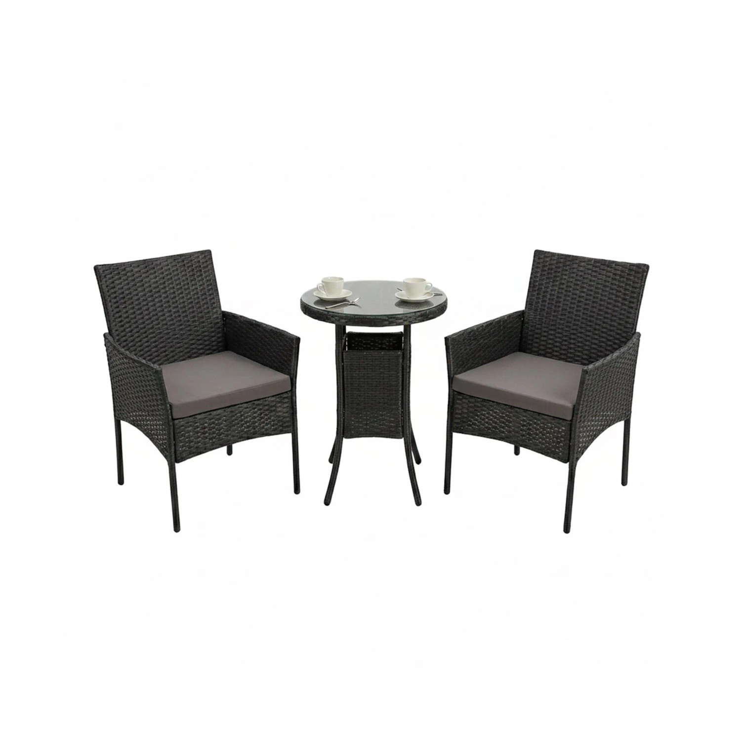 Relaxdays Gartenmöbel Set Polyrattan Schwarz 3-teilig für 2 Personen mit Glasplatte 73 cm x 50 cm