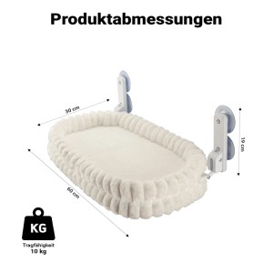 Beige ovale Katzenhängematte 30x60 cm mit Saugnäpfen für Fenster. Belastbar bis 10 kg, weicher Schlafplatz für Katzen.
