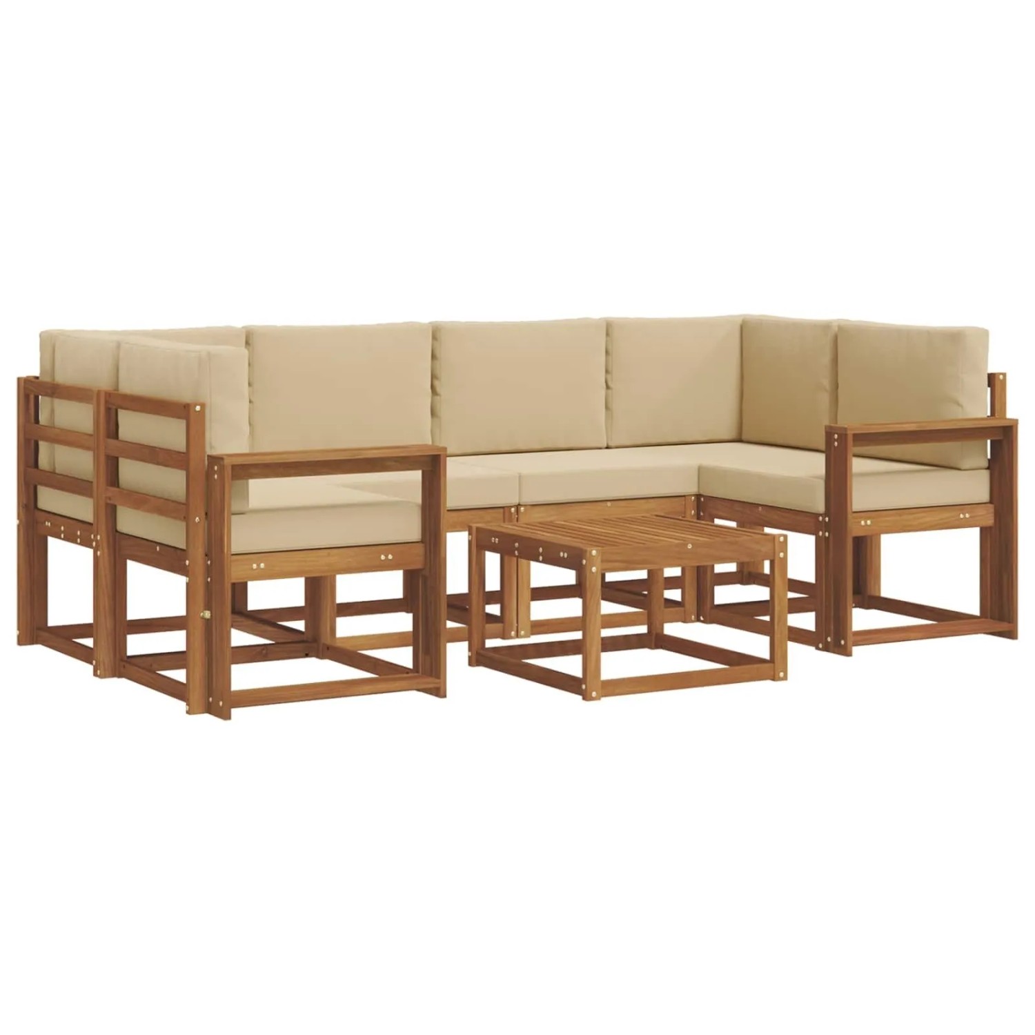 vidaXL Outdoor-Sofagarnitur mit Kissen 7-Tlg Natur und Beige 3366086