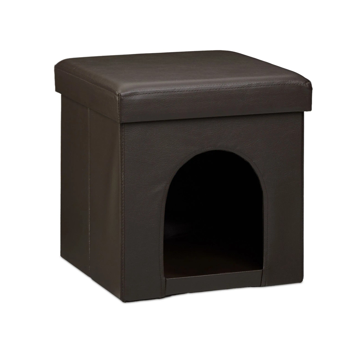 Relaxdays Hundebox Sitzhocker Kunstleder Braun Faltbar Belastbar bis 300 kg 38 cm x 38 cm x 38 cm