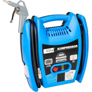 Blauer Güde Kompressor Airpower 180/08 mit Zubehör, ideal für Werkstatt und Hausgebrauch.