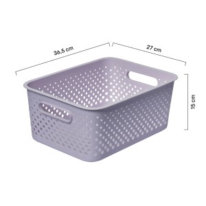 SmartStore Essence M Aufbewahrungskorb in Lavendel, Kunststoffbox mit Griffen und Lochmuster.