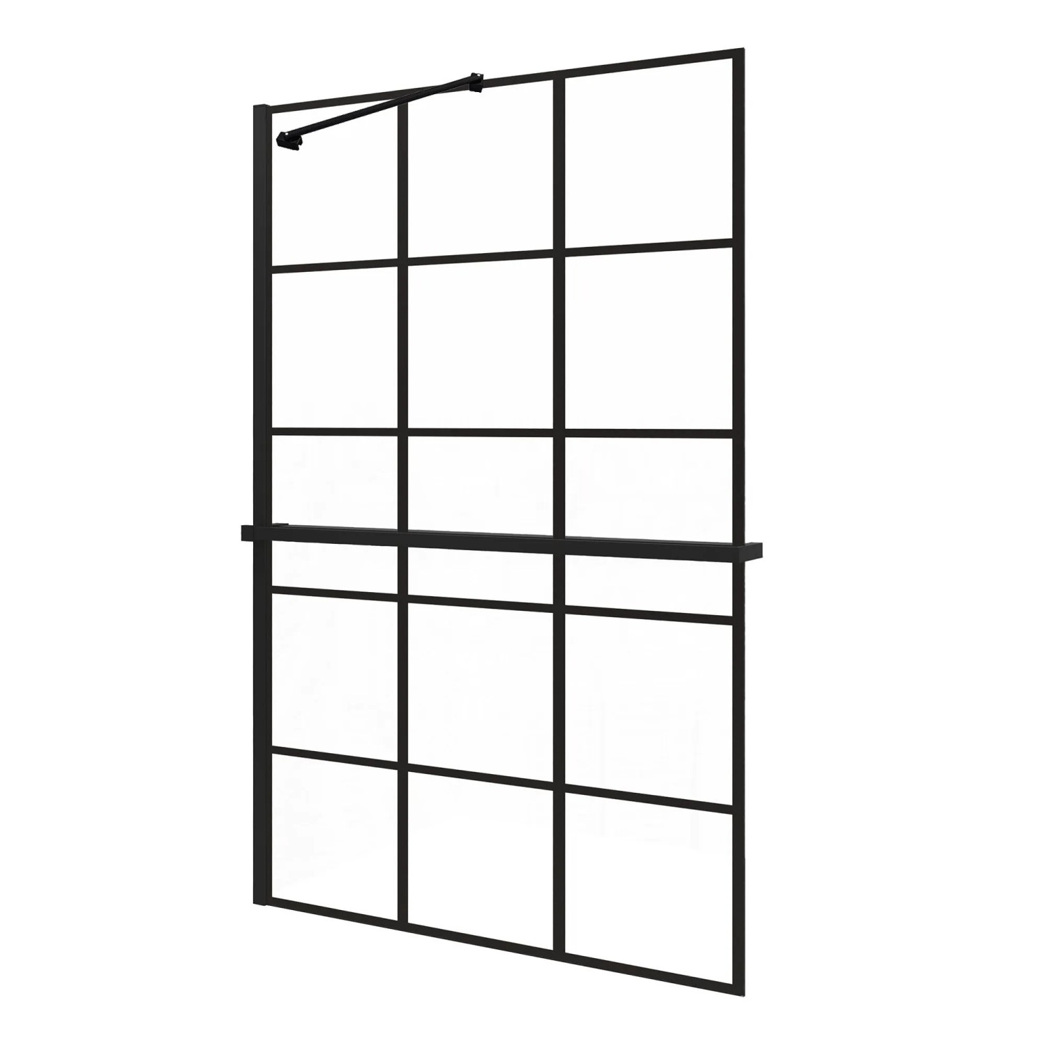 AICA 80x200cm 8mm NANO Glas Walk In Schwarz Duschwand mit Glasdekor Gitter mit Duschregal mit Ausziehbar Stabilisator F070B