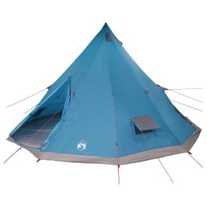 Blau-graues Familien-Tipi-Zelt von vidaXL für Camping, mit Eingang und Fenster.