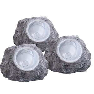 3er Set Globo LED Solarleuchten in Steinoptik Grau für den Garten.