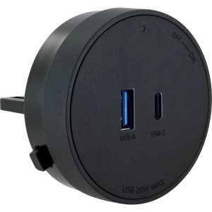Schwaiger Stromschienen-Plug MSPS0310, schwarzer Zwischenstecker mit USB-A und USB-C Anschluss.
