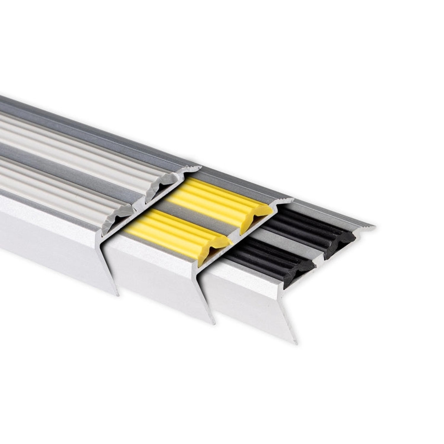 KARAT Treppenkantenprofil Power Grip, grau, mit gelber und schwarzer Gummieinlage. Rutschfest und sicher.