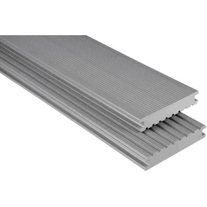 Graue Kovalex WPC Terrassendiele, Vollprofil, als Meterware. Rutschfest und pflegeleicht.