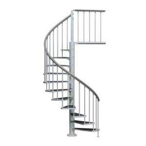 Dolle Außenspindeltreppe Gardenspin, feuerverzinkt mit Trimax-Stufen und Geländer.