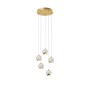 Moderne, transparente Lucande LED Pendelleuchte Hayley mit 5 Glas-Kugeln für Wohnzimmer.