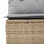 Detailaufnahme: Beige Poly Rattan Gartenmöbel Set mit Kissen und Stauraum.