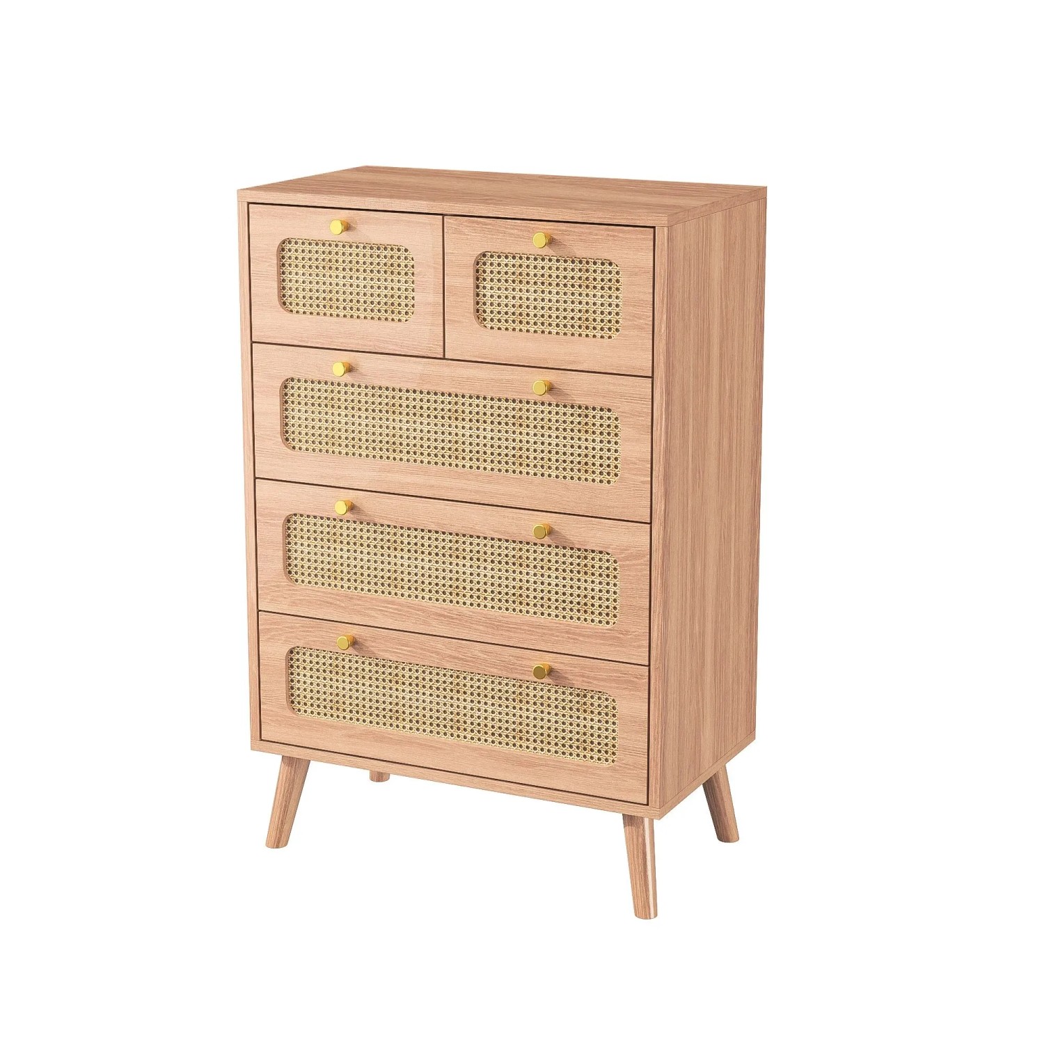PXloue Sideboard Modernes Kommode aus Rattan mit 5 Schubladen 60x34x91cm