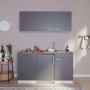 Respekta Küchenzeile KB150WG in Grau-Weiß Glänzend mit Spüle, Kochfeld und Kühlschrank. Ideal für kleine Räume.