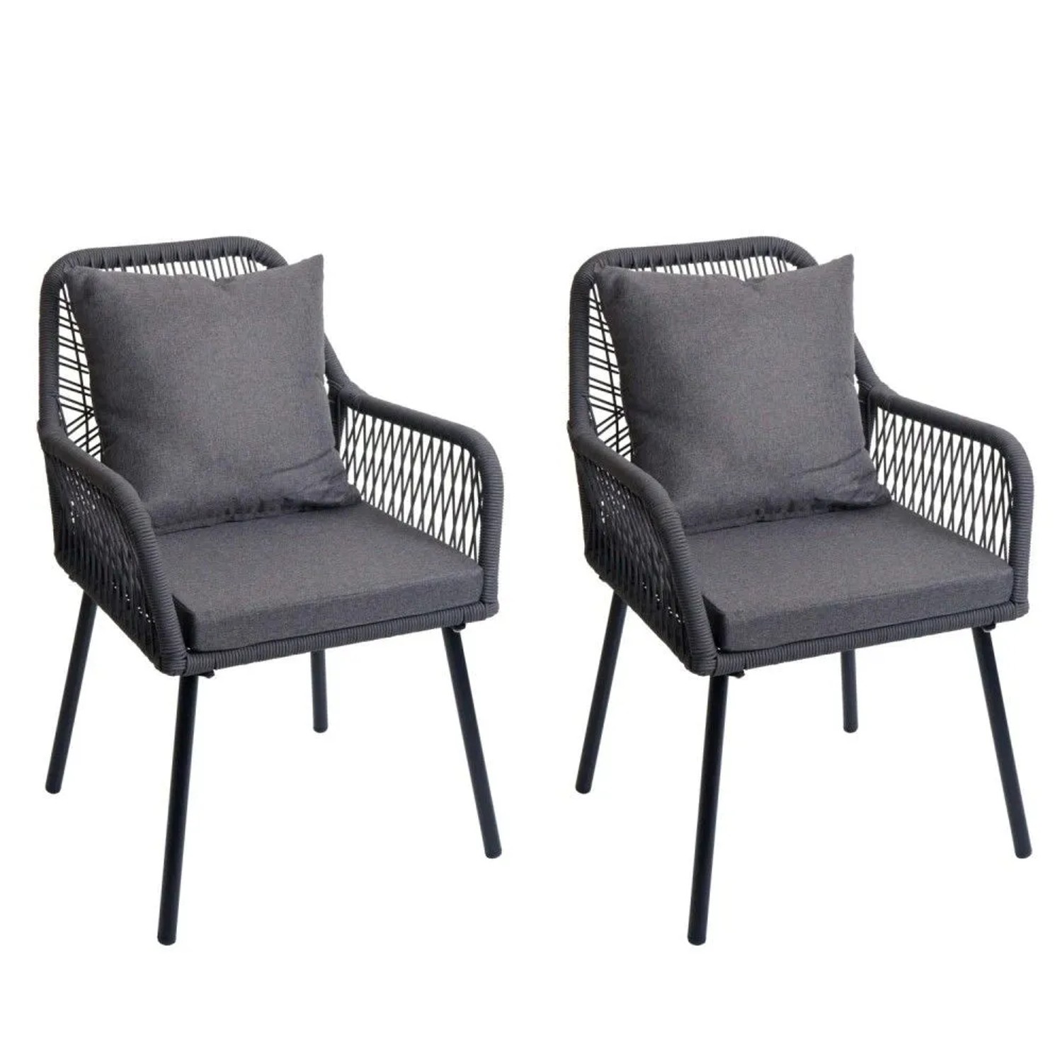 MCW Gartenstuhl O12 2er-Set Sitz-/Rückenpolster Aluminium Anthrazit Bezug Dunkelgrau