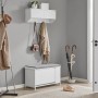 Weiße SoBuy Wandgarderobe FHK24-W mit 2 Klappen, 5 Haken und Stauraum für Flur und Eingangsbereich.