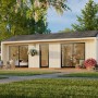 Palmako Holz-Gartenhaus mit Satteldach, unbehandelt, 901x448 cm. Modernes Design für Garten oder Freizeit.