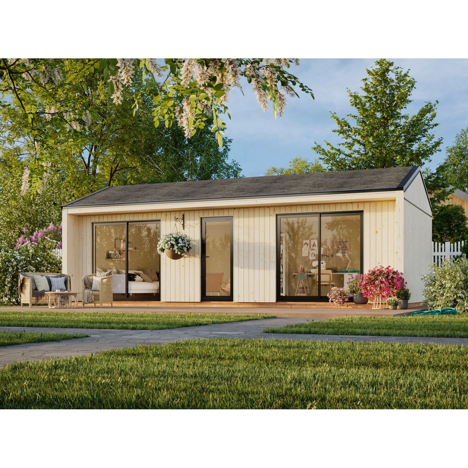 Palmako Holz-Gartenhaus Rebekka Satteldach Unbehandelt 901 cm x 448 cm 31,8 m²