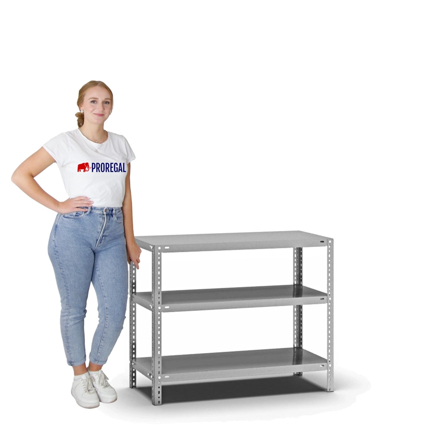 Verzinktes PROREGAL Fachbodenregal mit 3 Ebenen, Schraubsystem, beidseitig nutzbar, 80x100x40 cm.