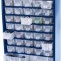 Blaues LUX Stahlmagazin mit 48 transparenten Schubladen zur Aufbewahrung von Kleinteilen.