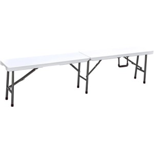 DELUKE Bierzeltgarnitur RITA 3-tlg Tisch & 2x Bank Weiß Kunststoff Buffettisch Gartengarnitur Klapptisch Klappbank Gartentisch