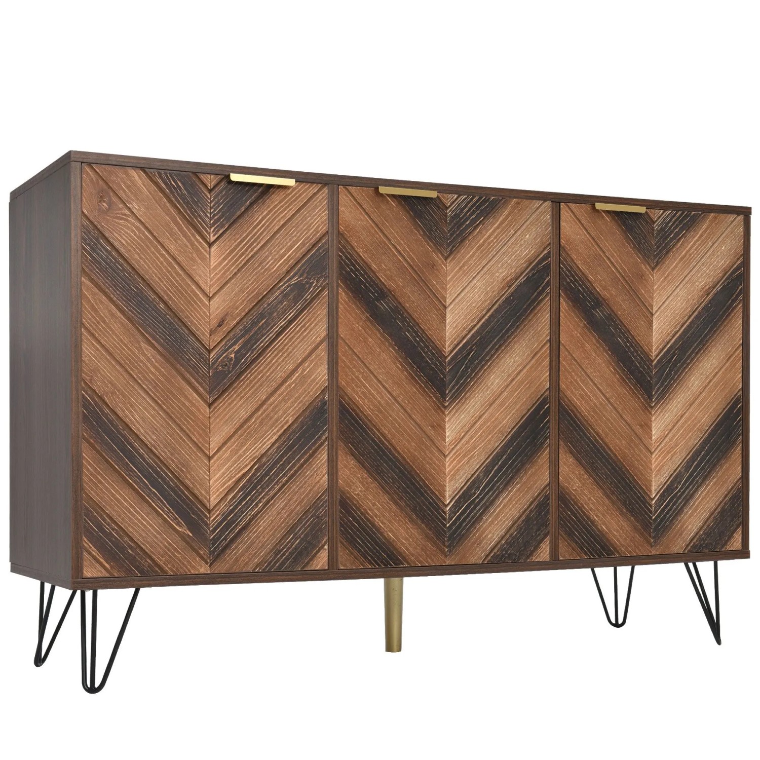 okwish Sideboard mit Türen Massivholzfurnier Stauraum 120x38x76.5cm Natur