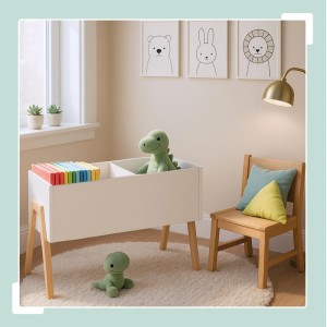 Relaxdays Kindertruhe MDF Kiefernholz Weiß mit Holzbeinen 45 cm x 60 cm x 30 cm
