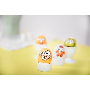 Brauns-Heitmann Crazy Eggs: Ostereier mit lustigen Comic-Motiven in Eierbechern, 12 Stück.