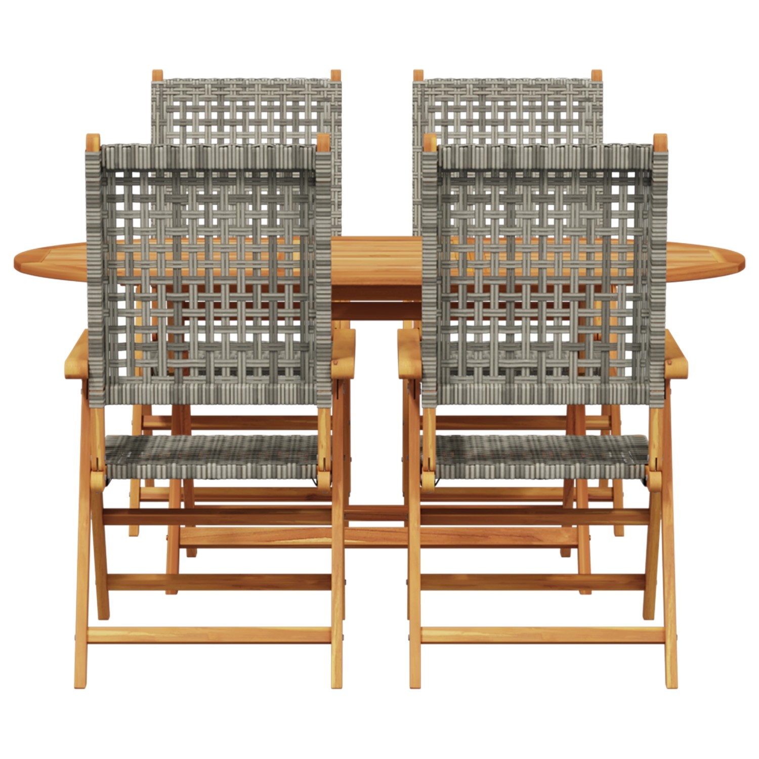 5-teiliges Garten Esszimmer Set aus Akazienholz und Polyrattan in Grau.