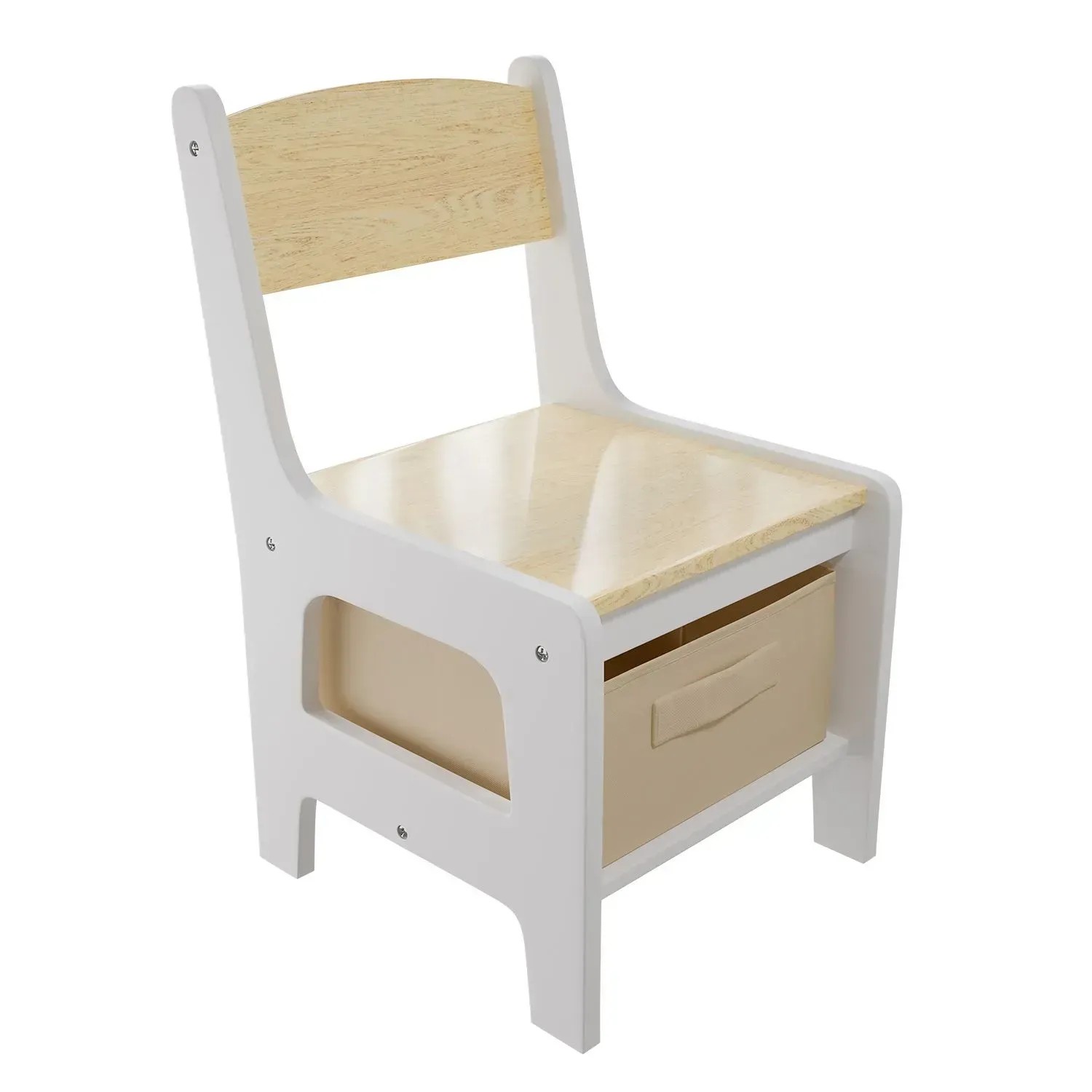 Juskys Kinderstuhl Milou Natur mit Stauraum, Holz, weiß/beige.