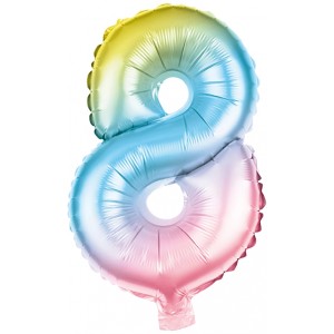 Multicolor Folienballon in Form der Zahl 8, 100 cm hoch, ideal für Partys und Geburtstage.