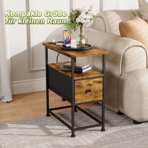 PXloue Beistelltisch Braun Nachttisch mit Ladefunktion&Schublade für Schlafzimmer Wohnzimmer