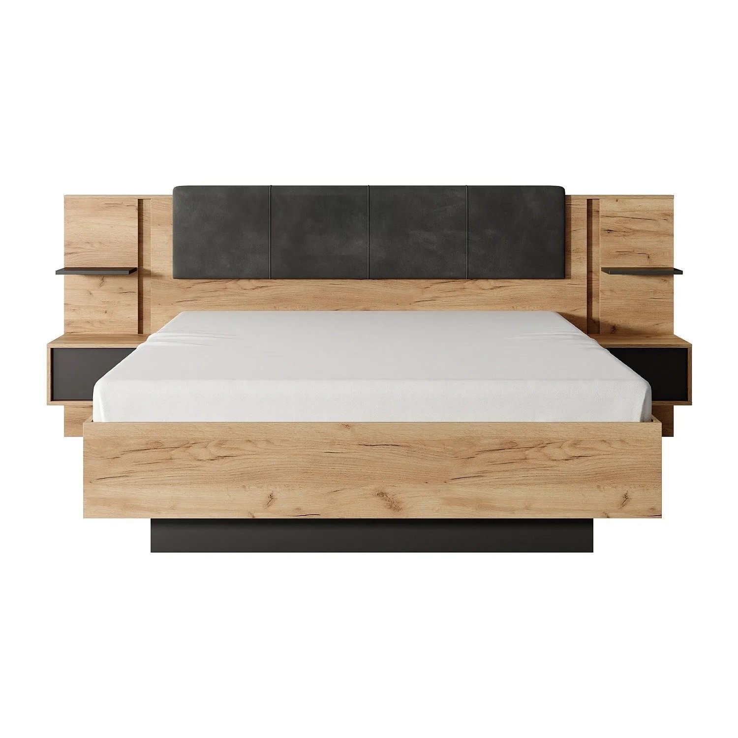 Vente-unique Bettrahmen Elynia Anthrazitgrau  Naturfarben Hell 256.4 cm