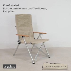 osoltus Faltsessel Campingstuhl Faltbar Verstellbar Aluminium Holzlehne Beige