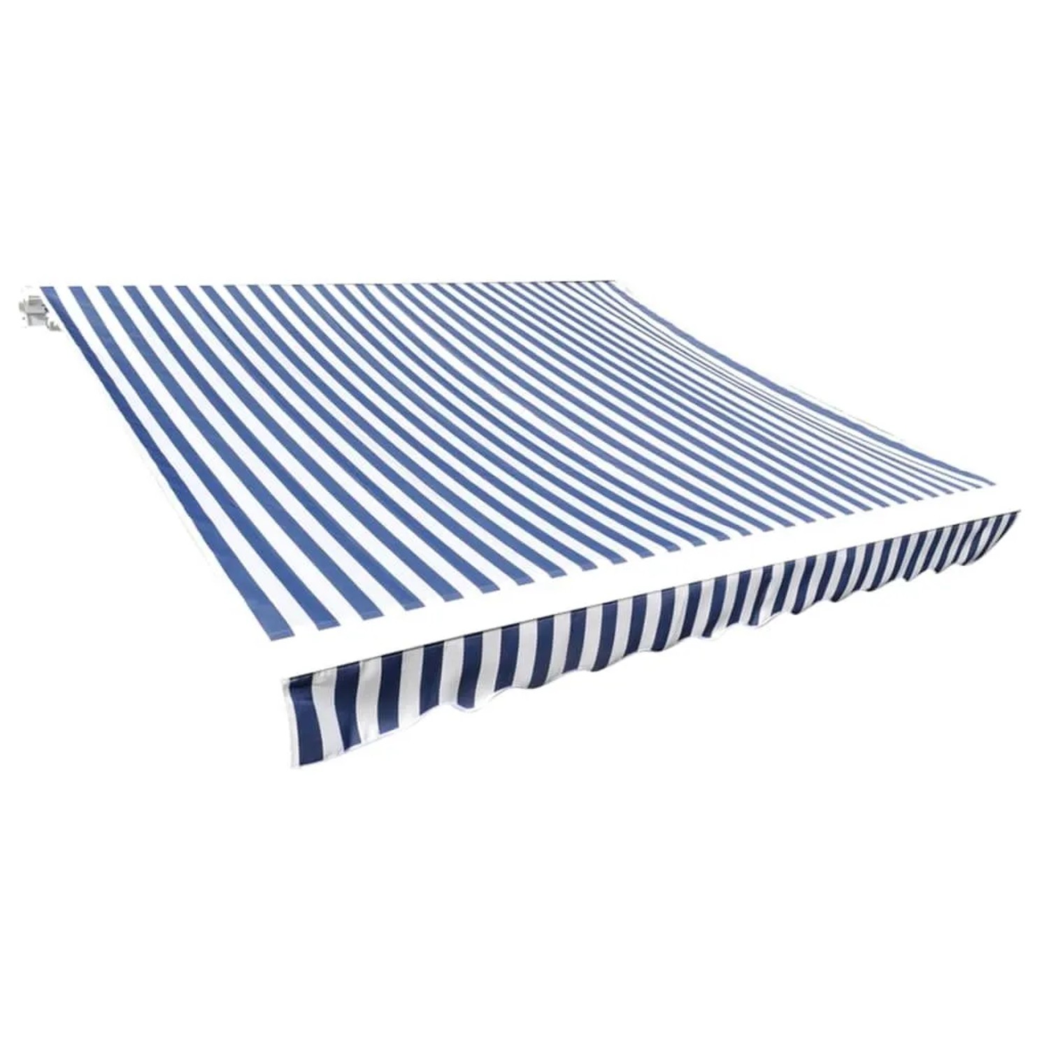 DELUKE Markisenbespannung Markisenstoff Wasserabweisend Reißfest Blau-Weiß Für 400x300cm Rahmen Markise Mit Volant Markisen Ersatzstoff