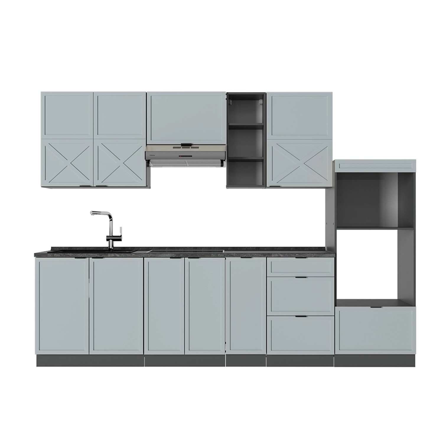 Vicco Fame-Line Küchenzeile Hellblau-grau/Anthrazit 280 cm AP Anthrazit günstig online kaufen