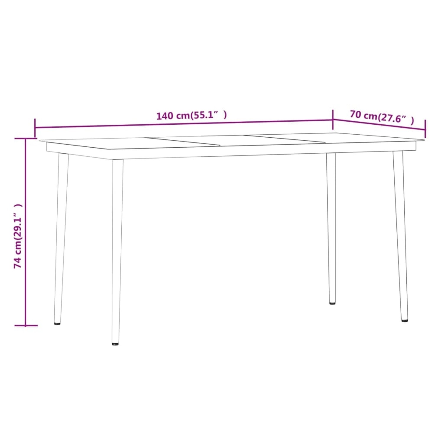 vidaXL Garten-Essgruppe, 7-teilig, schwarz, mit Tischmaßen 140x70x74 cm – ideal für den Garten.