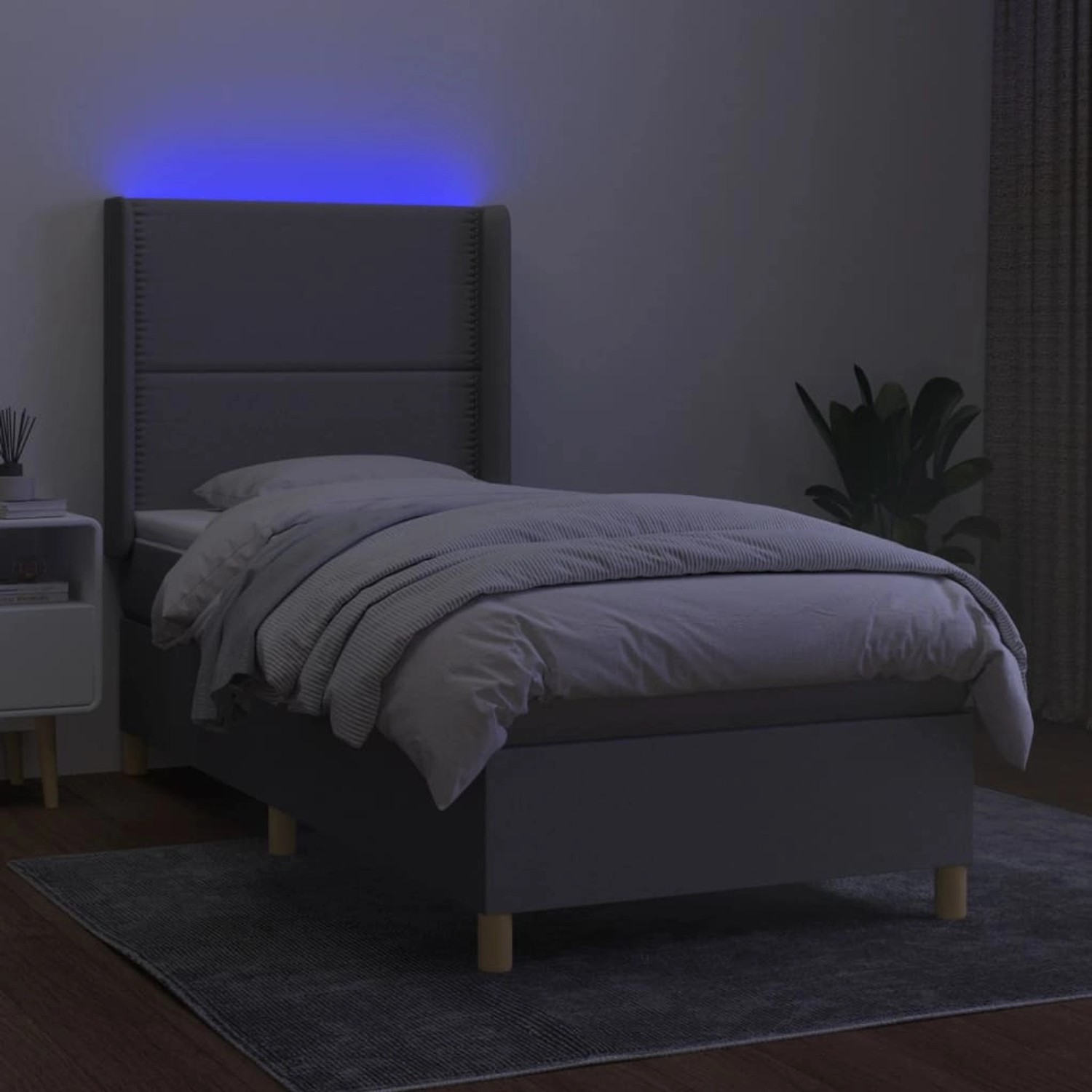 vidaXL Boxspringbett mit Matratze & LED Hellgrau 90x190 cm Stoff 3138757