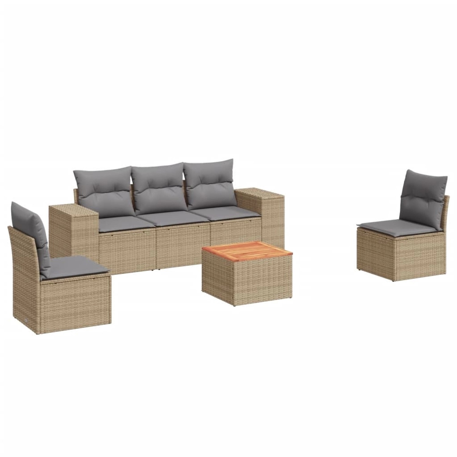 vidaXL 6-Tlg Garten-Sofagarnitur mit Kissen Beige Poly Rattan 3225387 günstig online kaufen
