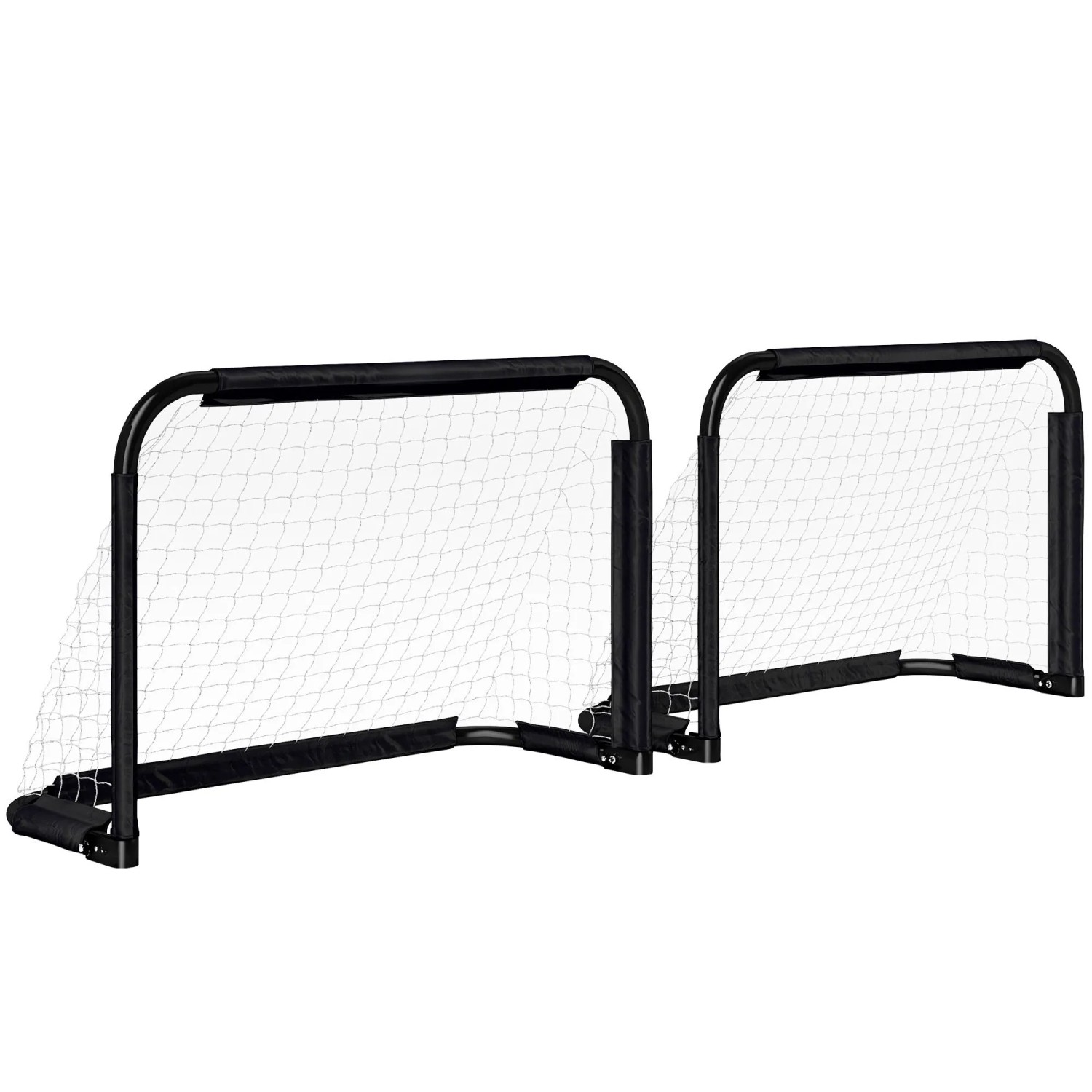 HOMCOM Fußballtor Klappbar Fussballtore mit Metallrahmen für Kinder und Erwachsene (Fußballnetz, 2 St., inkl. Heringe und Werkzeug), Garten, 90 x 36 x 60 cm, Schwarz