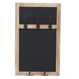 MCW Wandgarderobe C51 mit zwei Kreidetafeln, naturbraunem Holzrahmen und schwarzen Haken im Shabby-Look.