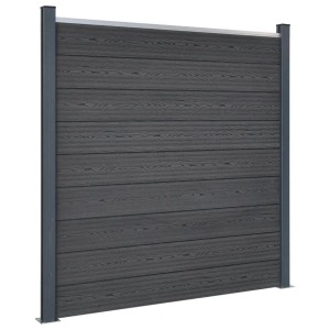 Graues vidaXL Zaunelement-Set (353x186 cm) aus WPC mit Stahlpfosten für den Garten.